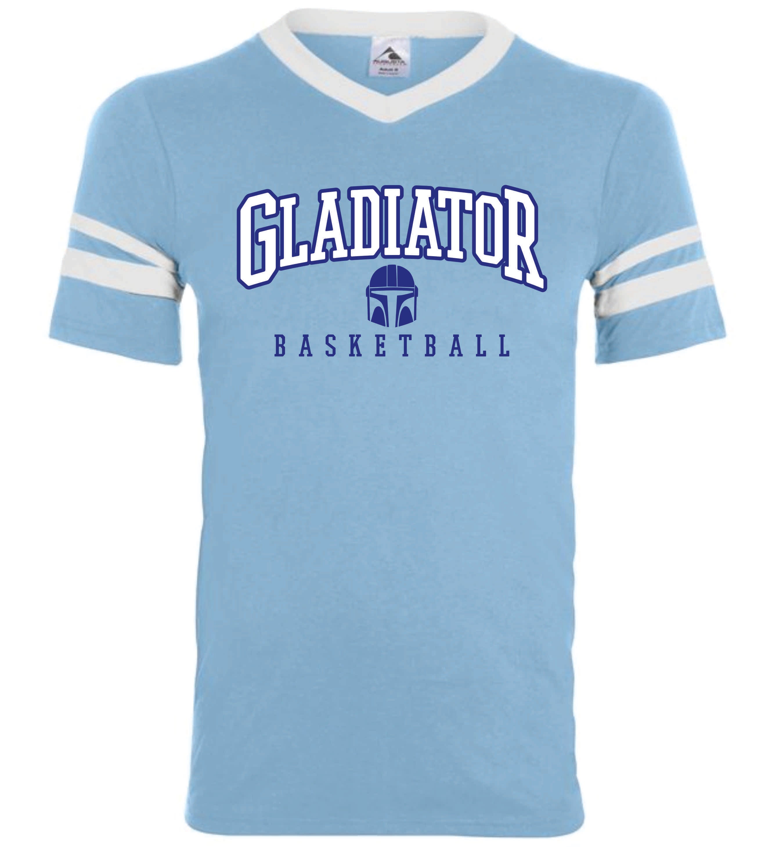 E - Carolina and White Striped V Neck Tee - Gladiator 2023