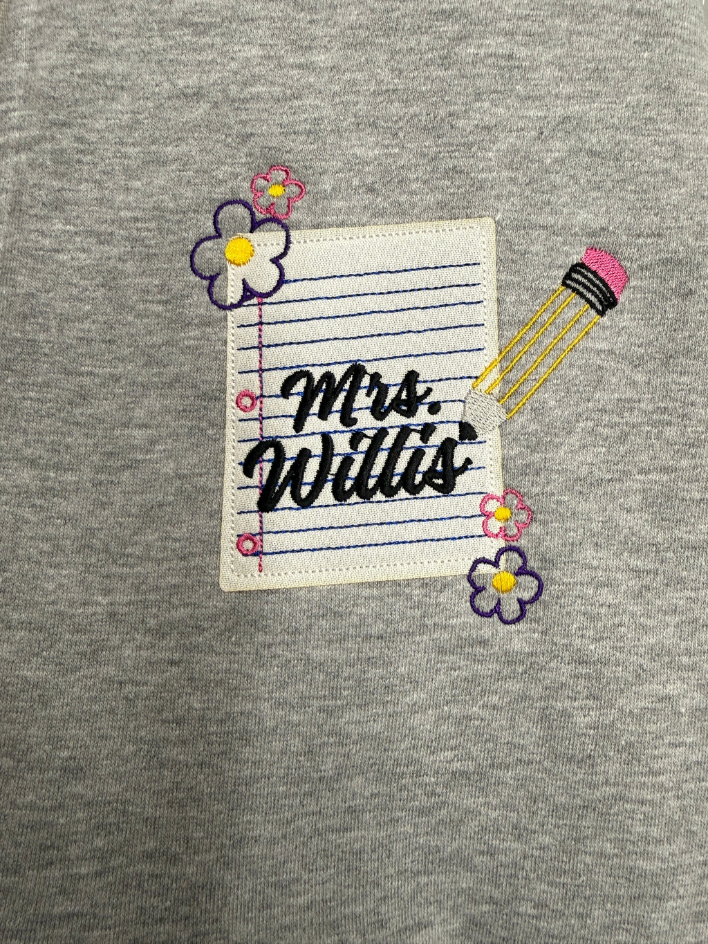 Custom Teacher 1/4 Zip Fleece Pullover - Embroidered Notebook Artwork