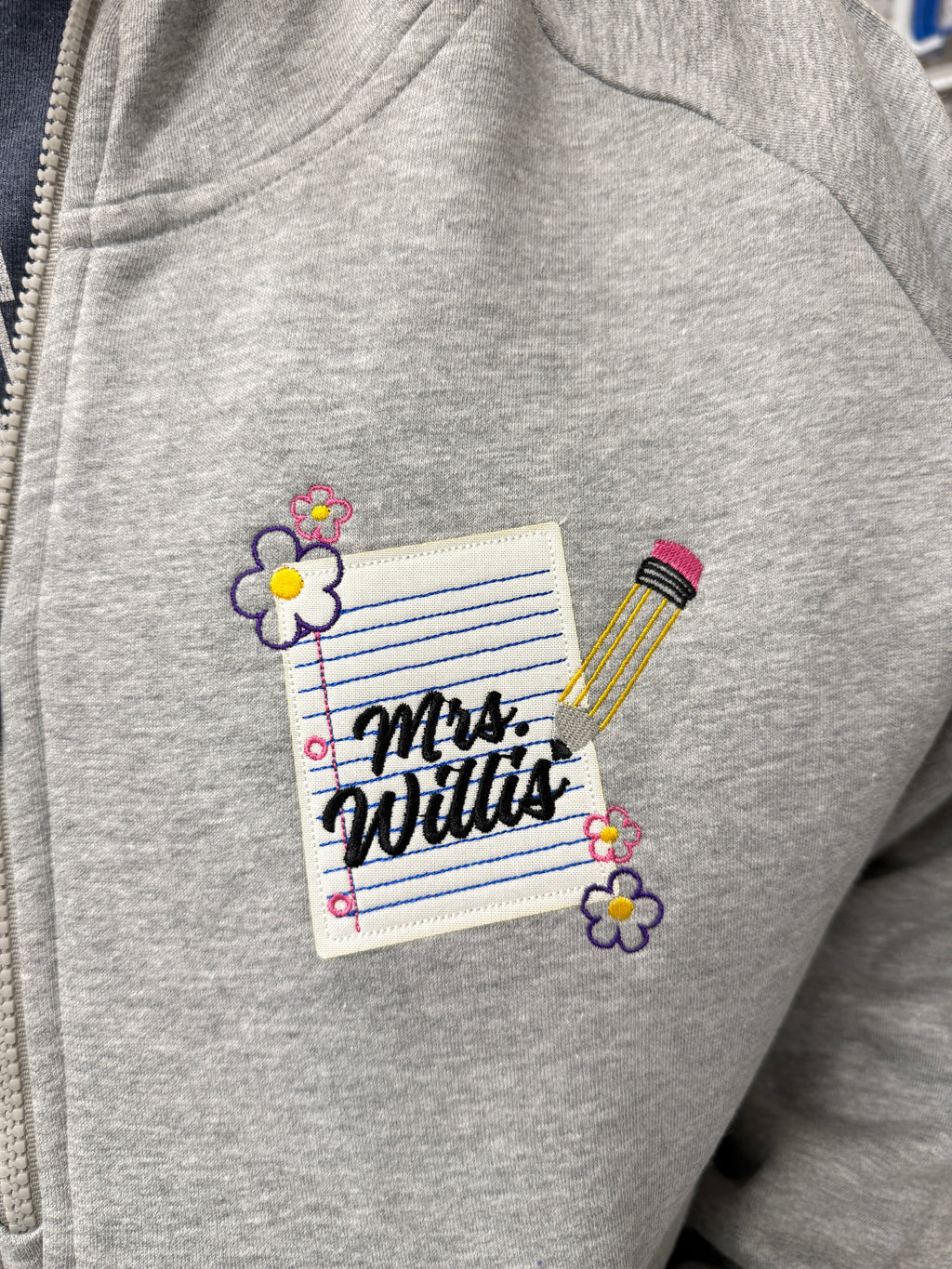 Custom Teacher 1/4 Zip Fleece Pullover - Embroidered Notebook Artwork