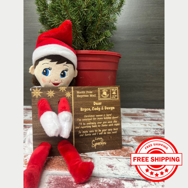 "I'M BACK"  Elf on Shelf Wooden Postcard Ornament