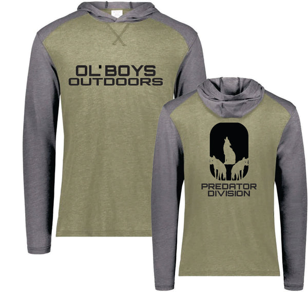 V - Olive Heather/Carbon Hooded Long Sleeve Tee (ADULT SIZES ONLY) - Ol Boys 2022